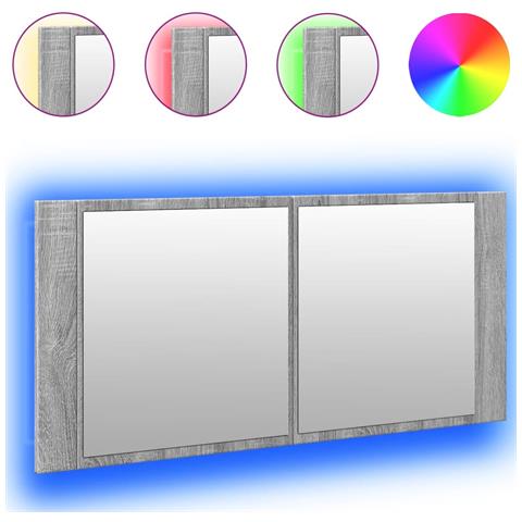 Armadietto Specchio Con Led Da Bagno Grigio Sonoma 100x12x45 Cm - Foto 1