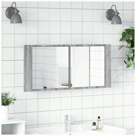 Armadietto Specchio Con Led Da Bagno Grigio Sonoma 100x12x45 Cm - Foto 2