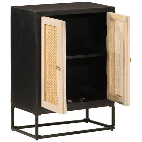 Lusso Casadino -  Credenza Nera 55x30x76 Cm In Legno Massello Di Mango E Ferro - Foto 1