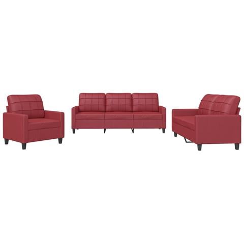 Set di Divani 3 pz con Cuscini Rosso Vino in Similpelle - Foto 1