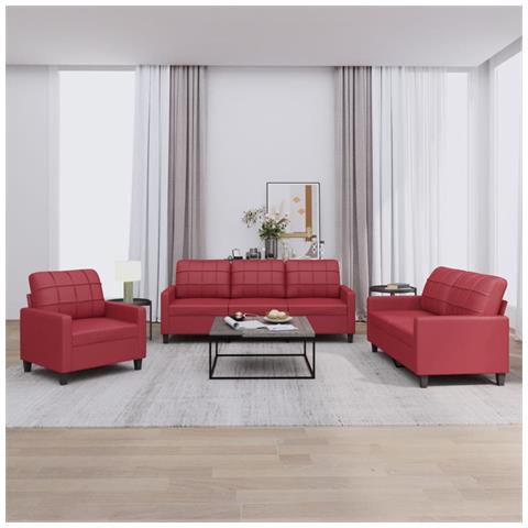 Set di Divani 3 pz con Cuscini Rosso Vino in Similpelle - Foto 2