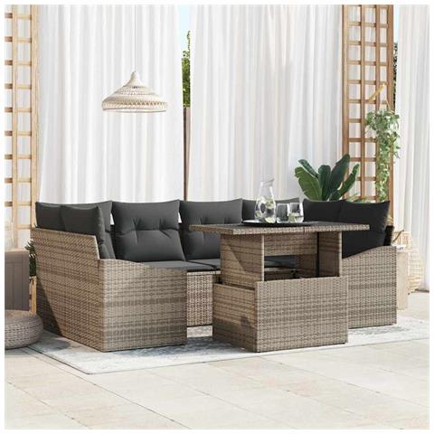 Set di Sofà da Giardino 7 Pezzi con Cuscini Grigio Rattan Sintetico - Foto 2