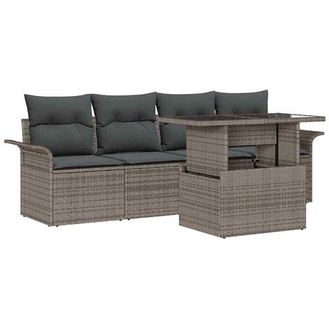 Set Divano da Giardino a 5 Pezzi con Cuscini Grigio in Rattan Sintetico - Foto 1