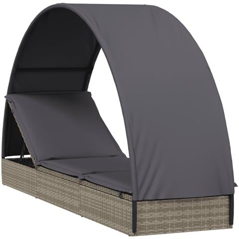 Lettino con Tetto Rotondo Grigio 211x57x140 cm Polyrattan - Foto 1