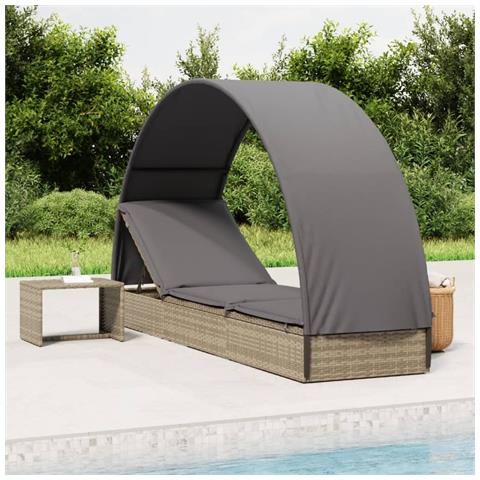 Lettino con Tetto Rotondo Grigio 211x57x140 cm Polyrattan - Foto 2