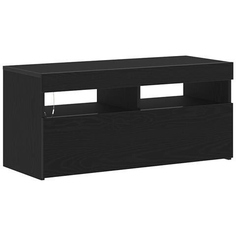 Mobile TV  con luci LED, Nero Rovere 90x35x40 cm in legno ingegnerizzato - Foto 1