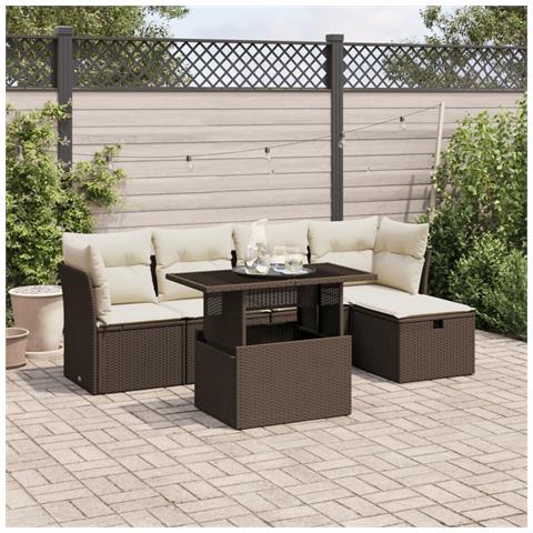 Set Divano da Giardino 6 pz con Cuscini Marrone in Polyrattan - Foto 2