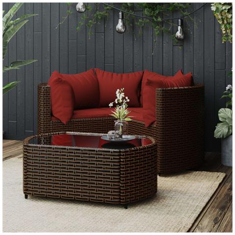 Set Mobili da Giardino 4 pz con Cuscini in Polyrattan Marrone - Foto 2