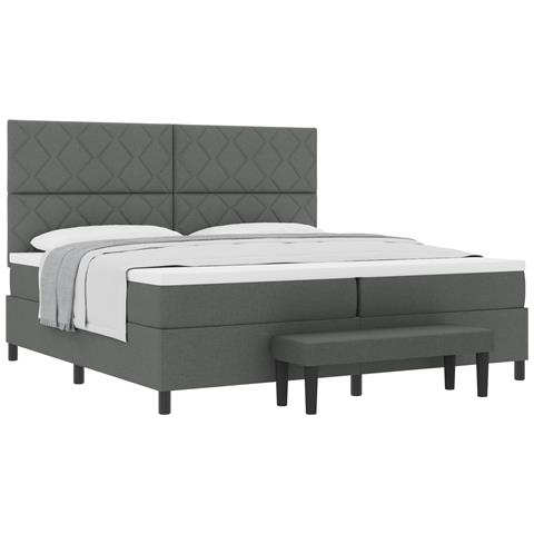 Letto box spring con materasso e panca grigio scuro 200x200 cm in tessuto - Foto 1