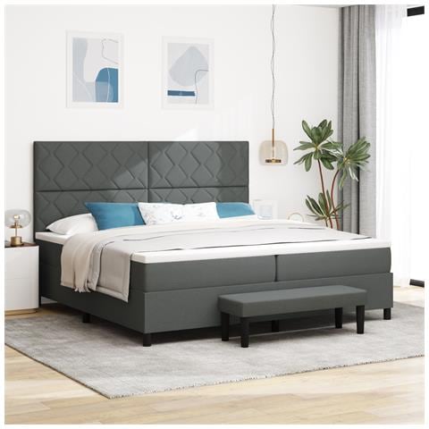 Letto box spring con materasso e panca grigio scuro 200x200 cm in tessuto - Foto 2