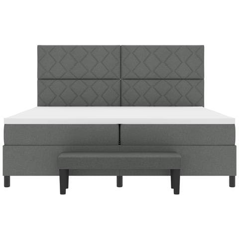 Letto box spring con materasso e panca grigio scuro 200x200 cm in tessuto - Foto 9