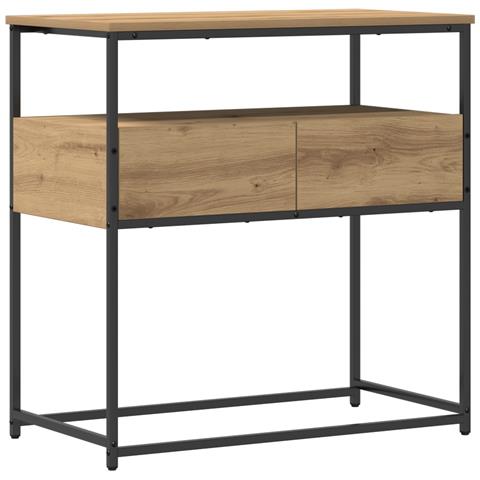 Tavolino Console Rovere Artigianale 75x40x75 cm Legno Ingegnerizzato e Acciaio - Foto 1