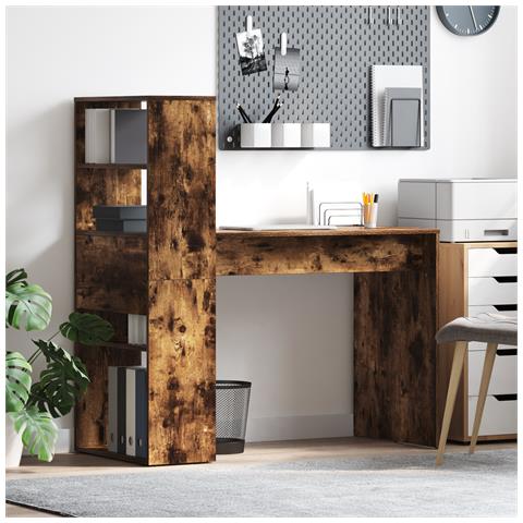 Scrivania con archiviazione Rovere Affumicato 113x54x120 cm Legno ingegnerizzato - Foto 2