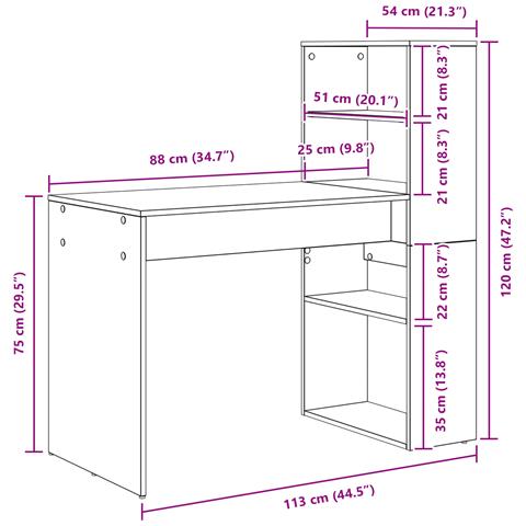 Scrivania con archiviazione Rovere Affumicato 113x54x120 cm Legno ingegnerizzato - Foto 9