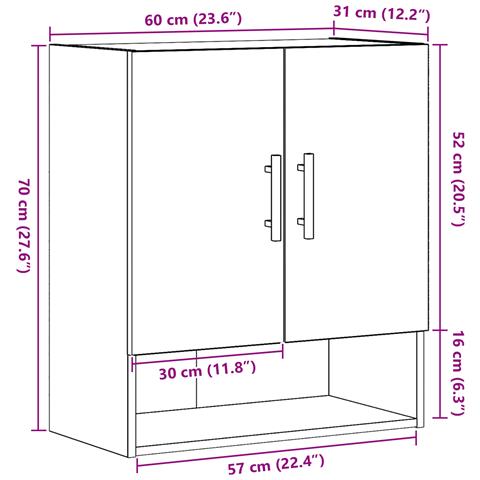 Mobile a muro  Nero Rovere 60x31x70 cm Legno ingegnerizzato - Foto 9