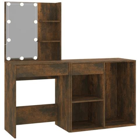 Toeletta con LED e Armadietto Rovere Fumo in Legno Multistrato - Foto 1