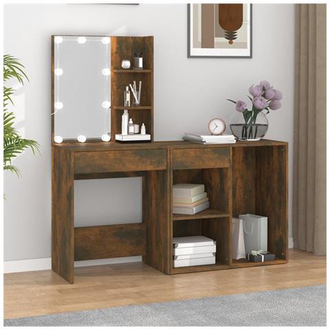 Toeletta con LED e Armadietto Rovere Fumo in Legno Multistrato - Foto 2