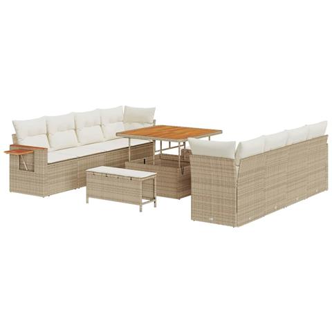 Set Divano da Giardino con cuscino 11 pcs Beige Poly Rattan - Foto 1