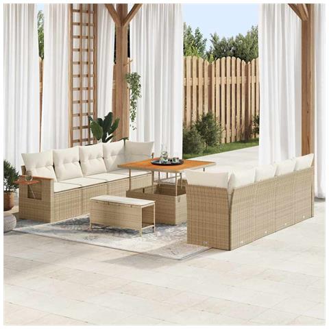 Set Divano da Giardino con cuscino 11 pcs Beige Poly Rattan - Foto 2