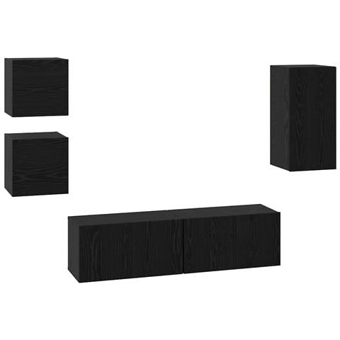 Set mobile TV 5 pcs Rovere nero Legno multistrato - Foto 1