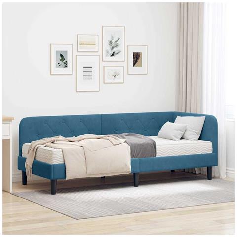 Cornice del letto ad angolo Blu 80 x 200 cm Velluto - Foto 2