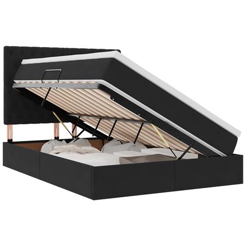 Letto con contenitore e LED con led Nero 140 x 190 cm Velluto - Foto 1