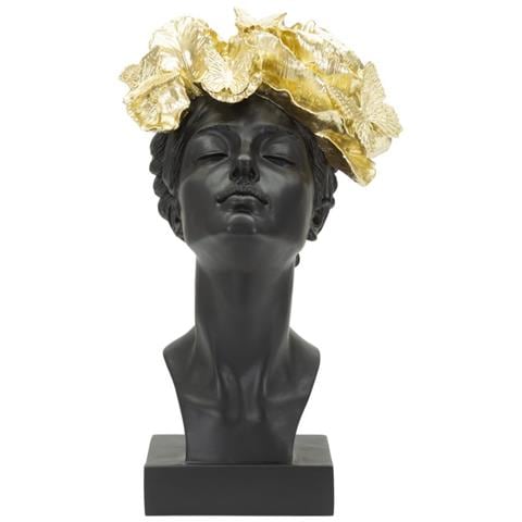 Scultura Donna Con Farfalle Sul Capo In Resina Nera E Oro - Foto 1