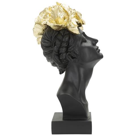 Scultura Donna Con Farfalle Sul Capo In Resina Nera E Oro - Foto 2