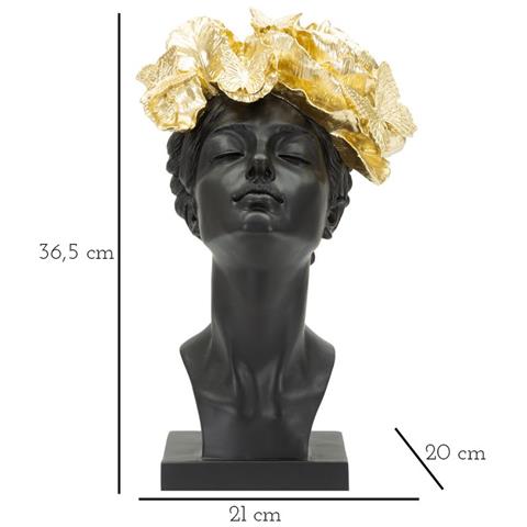 Scultura Donna Con Farfalle Sul Capo In Resina Nera E Oro - Foto 8