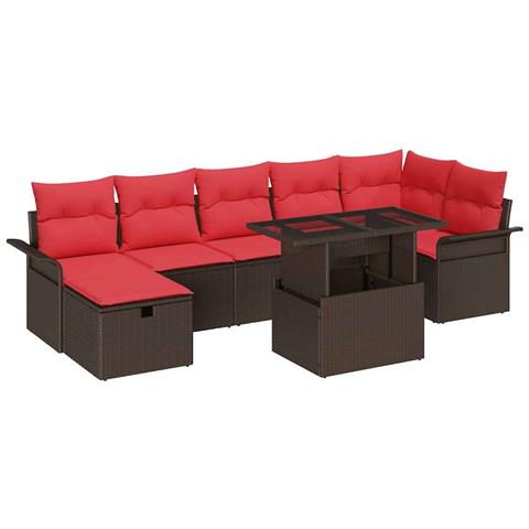 Set Divano da Giardino con cuscino 8 pcs Marrone Poly Rattan - Foto 1