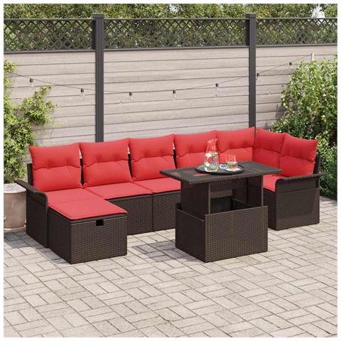 Set Divano da Giardino con cuscino 8 pcs Marrone Poly Rattan - Foto 2