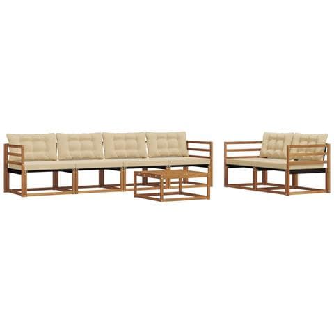 Set di divani da esterno con cuscino 7 pcs Naturale e Beige - Foto 1