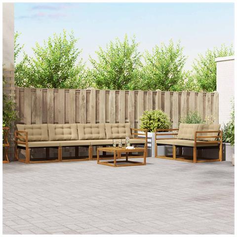 Set di divani da esterno con cuscino 7 pcs Naturale e Beige - Foto 2