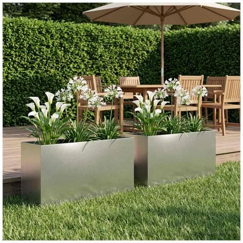 Vaso da giardino 2 pz Argento 100 x 30 x 50 cm Acciaio Inox - Foto 2