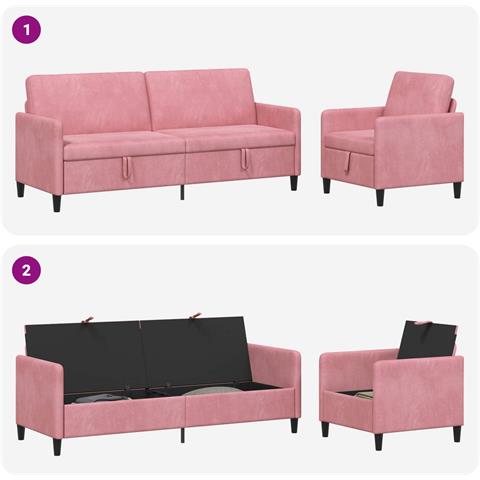 Set di Divani con Storage 2 pz Rosa Poliestere - Foto 9