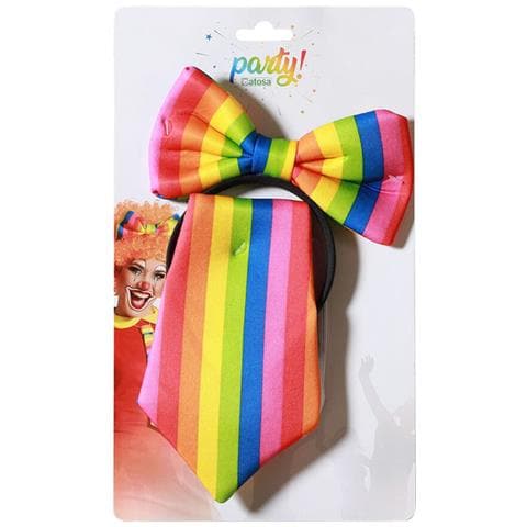 Cravatta Multicolore Fascia Pagliaccio 2 Pezzi Set - Foto 2