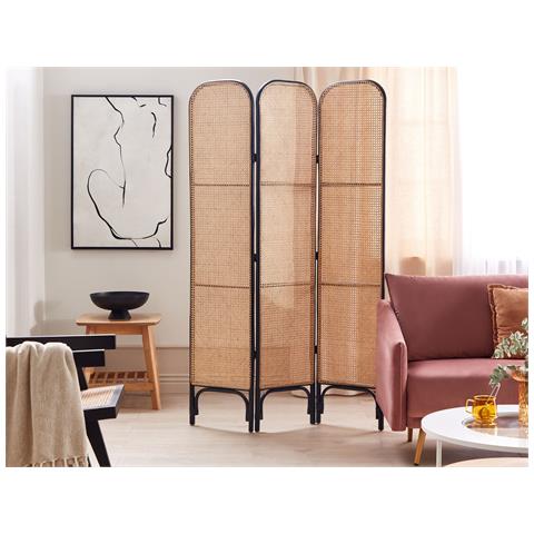 Paravento 3 Pannelli Rattan Naturale E Nero 105 X 180 Cm Potenza - Foto 1