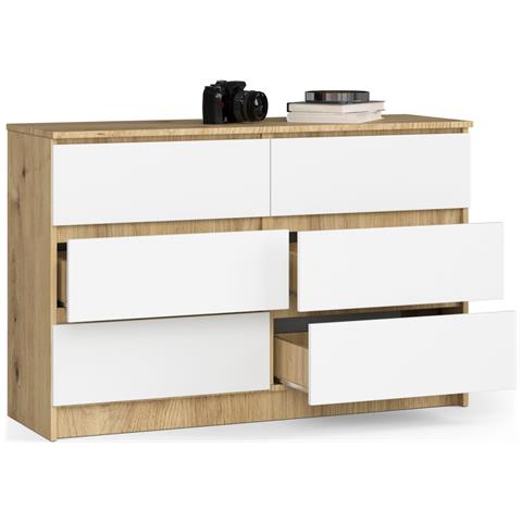 Cassettiera K120, 6 cassetti, 120x40x77 cm, Colore Quercia Artisan e Bianco - Foto 2