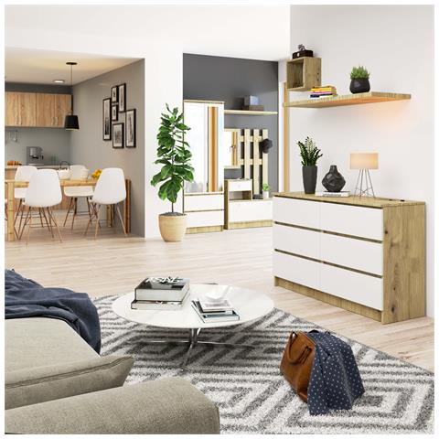 Cassettiera K120, 6 cassetti, 120x40x77 cm, Colore Quercia Artisan e Bianco - Foto 4