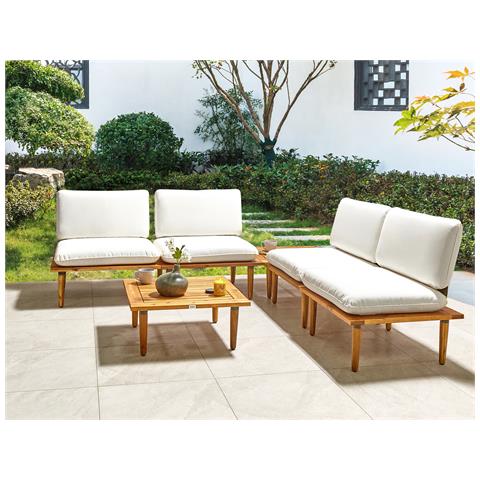 Set Da Giardino Con Tavolo 4 Posti Frascati Modulare Legno Di Acacia Certificato Bianco Sporco - Foto 1