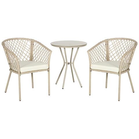 Set Da Giardino In Rattan Con 2 Poltroncine Con Cuscini E Tavolino Da Caffè In Vetro, Khaki - Foto 1