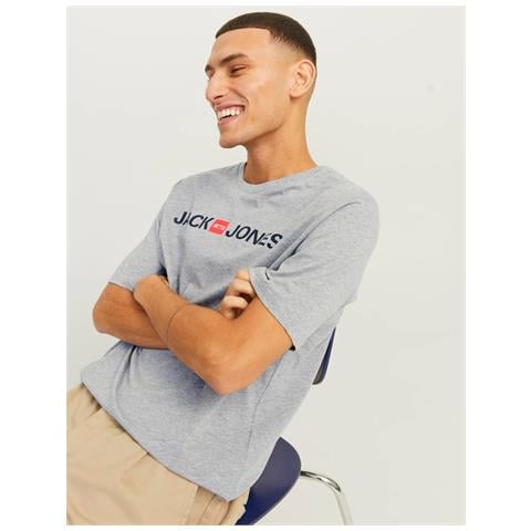 T-Shirt Jjecorp Logo Tee 12137126-Lt Grey Uomo Taglia S Colore Grigio - Foto 4