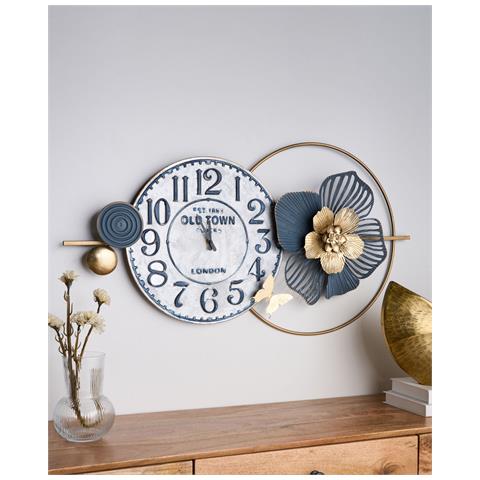 Orologio Da Parete Ferro Blu 90 X 49 Cm Berkerium - Foto 1
