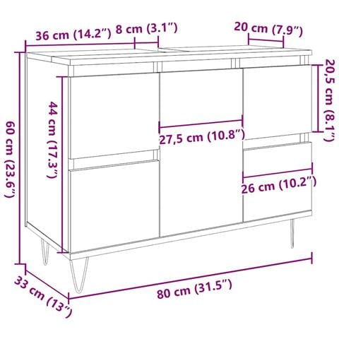 Mobile Da Bagno Legno Antico 80x33x60 Cm In Truciolato - Foto 10