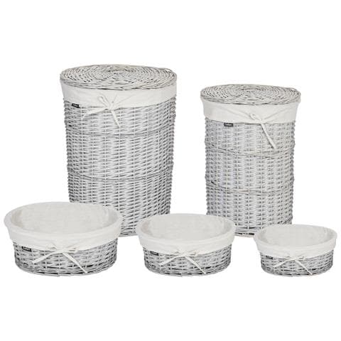 Set Di 5 Cestini Vakari Legno Di Salice Bianco 55/89 L - Foto 2