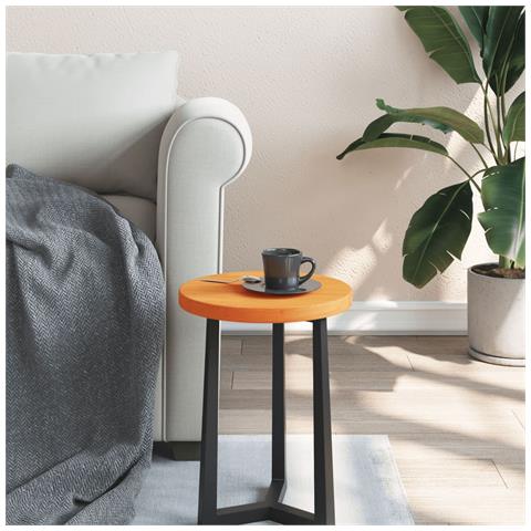 Piano Tavolo Rotondo Marrone Cera 30x2,5cm Legno Massello Pino - Foto 3