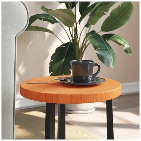Piano Tavolo Rotondo Marrone Cera 30x2,5cm Legno Massello Pino - Foto 1