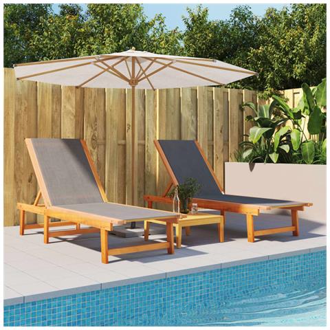 Lettini Prendisole 2 Pz Neri Legno Massello Acacia E Textilene - Foto 1