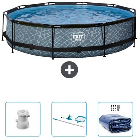 Piscina Fuori Terra - In Giro - 360x360x76 Cm - Grigio - Include Accessori Coordinati Cb93 - Foto 1