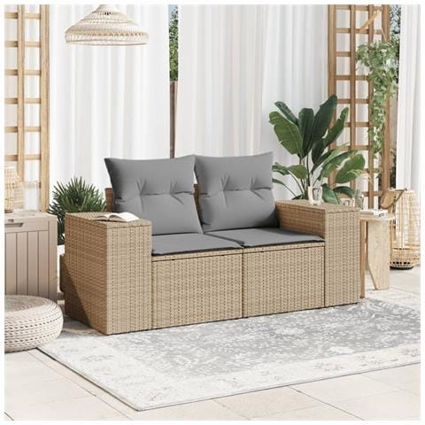Divano Da Giardino Con Cuscini A 2 Posti Beige In Polyrattan - Foto 2